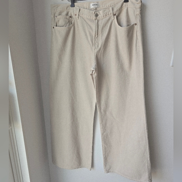 AGOLDE CLARA JEANS TUSK WIDE LEG LOW RISE Cream Organic Cotton 34 Waist 21" - Picture 3 of 8